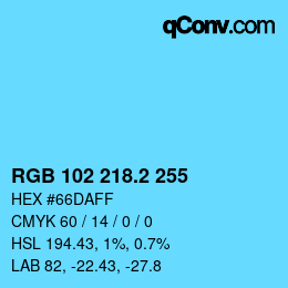 カラーコード: RGB 102 218.2 255 | qconv.com