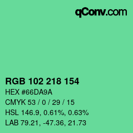 Color code: RGB 102 218 154 | qconv.com