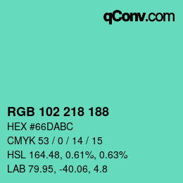 Color code: RGB 102 218 188 | qconv.com