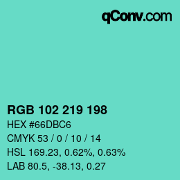 Color code: RGB 102 219 198 | qconv.com