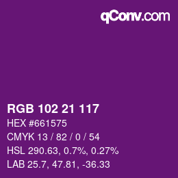 Color code: RGB 102 21 117 | qconv.com