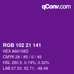 Color code: RGB 102 21 141 | qconv.com