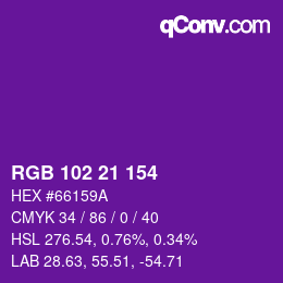 Color code: RGB 102 21 154 | qconv.com