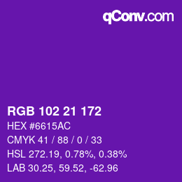 Color code: RGB 102 21 172 | qconv.com