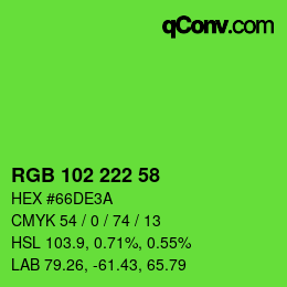 颜色代码: RGB 102 222 58 | qconv.com
