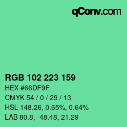 カラーコード: RGB 102 223 159 | qconv.com
