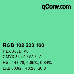 Color code: RGB 102 223 160 | qconv.com