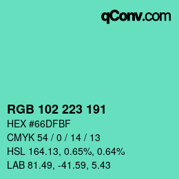 Color code: RGB 102 223 191 | qconv.com