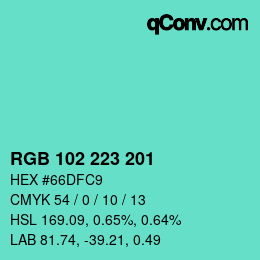 Color code: RGB 102 223 201 | qconv.com