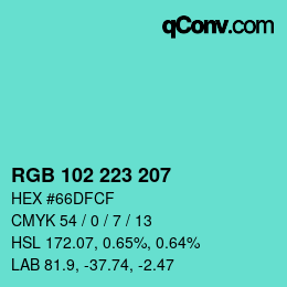 Color code: RGB 102 223 207 | qconv.com