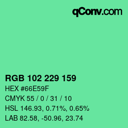 カラーコード: RGB 102 229 159 | qconv.com