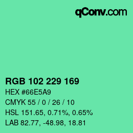 Color code: RGB 102 229 169 | qconv.com