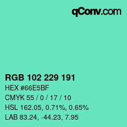 Color code: RGB 102 229 191 | qconv.com