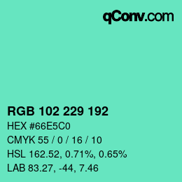 Color code: RGB 102 229 192 | qconv.com