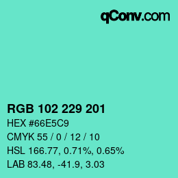 Color code: RGB 102 229 201 | qconv.com