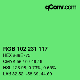 Color code: RGB 102 231 117 | qconv.com