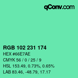 Color code: RGB 102 231 174 | qconv.com