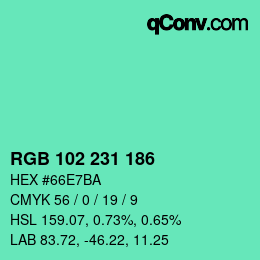 Color code: RGB 102 231 186 | qconv.com