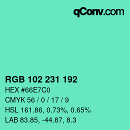 Color code: RGB 102 231 192 | qconv.com