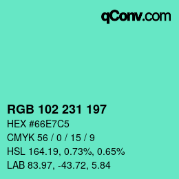 Color code: RGB 102 231 197 | qconv.com
