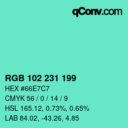 Color code: RGB 102 231 199 | qconv.com