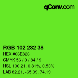 Color code: RGB 102 232 38 | qconv.com