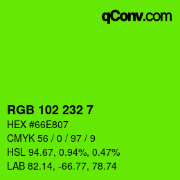 Color code: RGB 102 232 7 | qconv.com