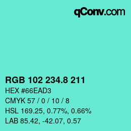 カラーコード: RGB 102 234.8 211 | qconv.com