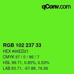 Color code: RGB 102 237 33 | qconv.com