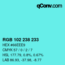 Color code: RGB 102 238 233 | qconv.com