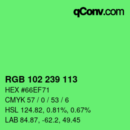 Color code: RGB 102 239 113 | qconv.com