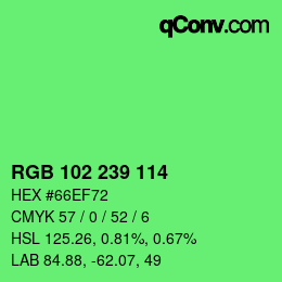 Color code: RGB 102 239 114 | qconv.com