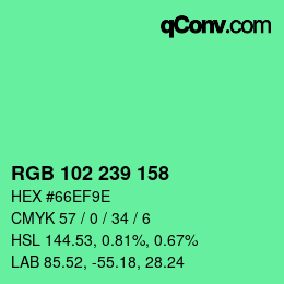 Color code: RGB 102 239 158 | qconv.com