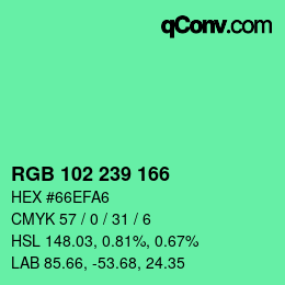 Color code: RGB 102 239 166 | qconv.com