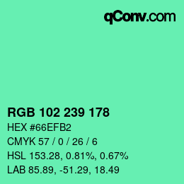 Color code: RGB 102 239 178 | qconv.com