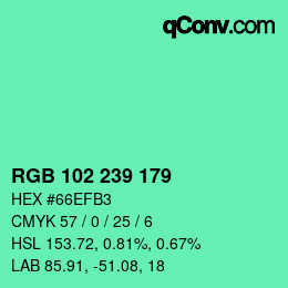 Color code: RGB 102 239 179 | qconv.com