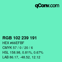 Color code: RGB 102 239 191 | qconv.com