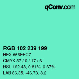 Color code: RGB 102 239 199 | qconv.com