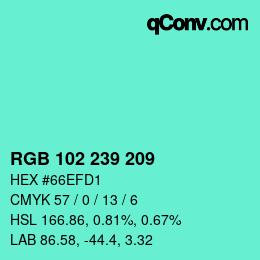 Farbcode: RGB 102 239 209 | qconv.com