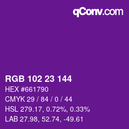 Code couleur: RGB 102 23 144 | qconv.com
