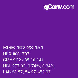 Color code: RGB 102 23 151 | qconv.com