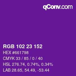 Color code: RGB 102 23 152 | qconv.com