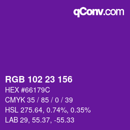 Color code: RGB 102 23 156 | qconv.com