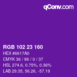 Color code: RGB 102 23 160 | qconv.com