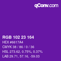 Color code: RGB 102 23 164 | qconv.com