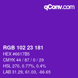 Color code: RGB 102 23 181 | qconv.com