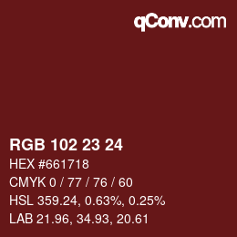 Color code: RGB 102 23 24 | qconv.com