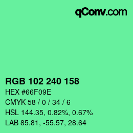 Color code: RGB 102 240 158 | qconv.com