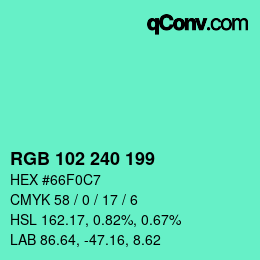 Code couleur: RGB 102 240 199 | qconv.com