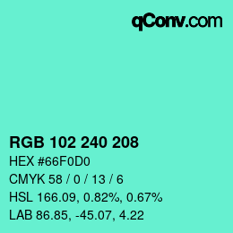 Color code: RGB 102 240 208 | qconv.com